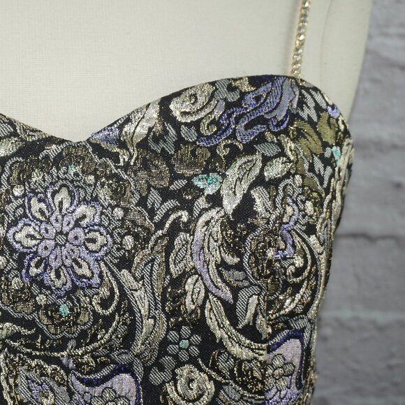 Vintage 70s Brocade Rhinestone Dress - Picture 6 of 13